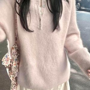 TEMU 여름/겨울 여성용 한국 스타일의 부드러운 소프트 왁스 헨리 칼라 . 캐주얼 풀오버 하이엔드 탑으로 외출 및 실내 착용 가능