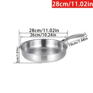 TEMU 24/26/28cm 다양한 사이즈의 스테인리스 스틸 프라이팬, 두꺼운 받침대와 논스틱 코팅 없음, 스테이크 및 계란 튀김에 적합, 인덕션 및 가스레인지 호환