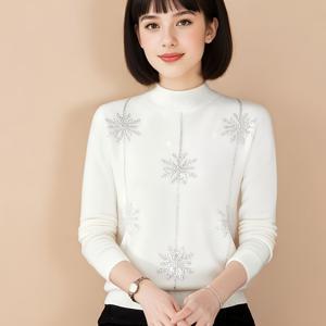 TEMU 1 여성용 가을 패션 하이넥 스웨터, 새로운 눈꽃 라인스톤 풀오버 루즈 베이스 레이어, 봄/가을/겨울 시즌용 부드럽고 피부 친화적인 따뜻한 긴팔 아우터웨어