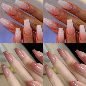 TEMU 96개 ARTAUG 아크릴 프레스온 네일 - 미디엄 길이 코핀/발러 쉐입 누드 그라데이션 광택 인조네일 - 파티, 데이트, 데일리웨어용 DIY 탈부착 인조네일 (96개)