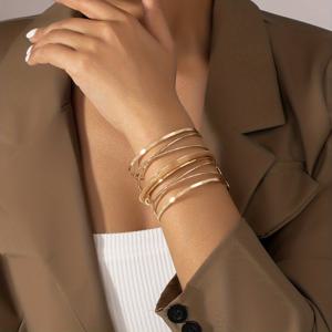 TEMU 매력적이고 스타일리시한 메탈 기하학적 오픈 커프 팔찌