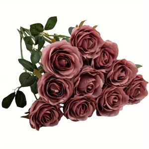 TEMU 긴 줄기 모양의 인조 먼지 로즈 꽃 10개 세트, 웨딩 부케, 센터피스 및 브라이덜 샤워 장식에 완벽