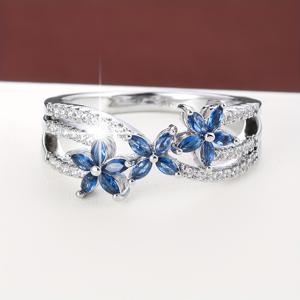 TEMU 세련된 플로럴 디자인의 우아한 여성용 반지, 구리 상감 합성 지르코니아 장식