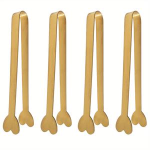 TEMU 4/6PCS 고급스러운 황금 미니 집게, 하트 모양 설탕큐브 집게, 스테인레스 스틸 작은 서빙 집게, 내구성이 뛰어난 얼음큐브 집게, 귀여운 티 파티 서빙 집게, 좋은 선물, 커피 바/웨딩/ 데이/새해/어버이날/생일에 완벽함
