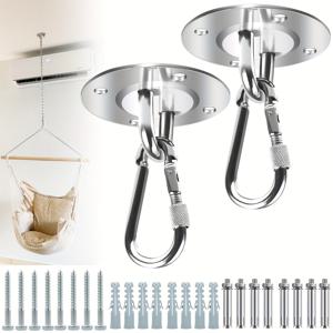 TEMU 2pcs 스테인레스 스틸 천장 후크, 180도 회전하는 걸이 의자 후크, 용량 450kg, 중량급 해먹 걸이 키트, 걸이 의자, 샌드백, 요가 스윙, 피트니스 장비, 중량급 걸이 도구, 홈 리노베이션 액세서리, 후크에 적합