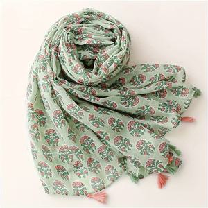 TEMU 1pc 럭셔리 그린 플로랄 스카프, 