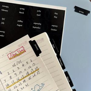 TEMU 플래너용 월별 탭, 플래너 스티커, 라미네이트된 플래너 월별 탭, 노트북용 40개의 붙이는 탭 (2장의 24개의 월별 탭과 16개의 공백 탭), 달력 월별 탭 스티커/(검정)