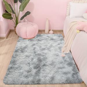TEMU 1개, 하늘색 그라데이션 홀치기 염색 효과가 있는 긴 플러시 카펫, 따뜻하고 분위기 있는 현대적인 디자인, 세척이 용이하며 장식용으로 부드러움. 두꺼운 스펀지로 업그레이드된 원단으로 부드럽고 피부 친화적입니다.