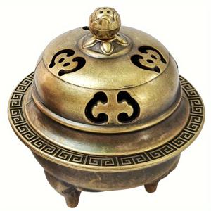 TEMU 미니 향로 세트 - 선 영감 구리 & 골드 아연 합금 캔들, 전기 필요 없음, 홈 데코, 차 의식 및 휴일 선물에 완벽함(크리스마스, 할로윈, 이스터, 하누카, 추수감사절), 차 의식 액세서리 | 전통 디자인 | 복잡한 패턴, 향 홀더