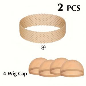 TEMU 6개 세트의 실리콘 안티 슬립 밴드 + 위그 캡, 레이스 위그 고정용 실리콘 위그 밴드, 여성용 위그 액세서리, 조절 가능한 여성용 위그 고정용 헤드밴드 2개 실리콘 위그 밴드 4개 위그 캡
