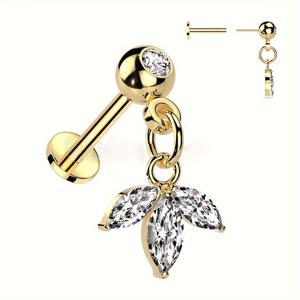 TEMU 싱글 클로버 펜던트 합성 지르코니아 피어싱 귀뼈 스터드 이어커프 립 스터드, 프레스형 티타늄 플랫 베이스, 316 스테인리스 스틸 피어싱 귀 장식 립 장식 바디 피어싱 장식, 데이트 선물 파티 데일리