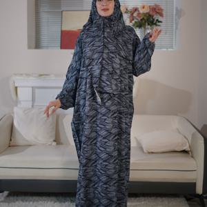 TEMU 플러스 사이즈, 크로스보더 여성용 로브, 중동 무슬림 여성용 스카프 통합 기도 로브, 패셔너블 프린트 예배복