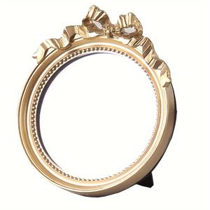 TEMU 우아한 리본 엠보싱 미니 휴대용 메이크업 거울 스탠드 포함 - 여행 및 홈 데코에 완벽, 골드 또는 화이트