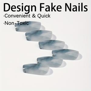 TEMU 24개 매혹적인 블루 리플 마블 프레스온 네일 - 사각형 중간 길이 재사용 가능한 인조 손톱, 물결 디자인 & 광택 마감, 여성용 풀 커버 글루-온 팁, 내구성 있는 네일팁, 홈 매니큐어, 패션 애호가를 위한 고품질 스티크 온 매니큐어