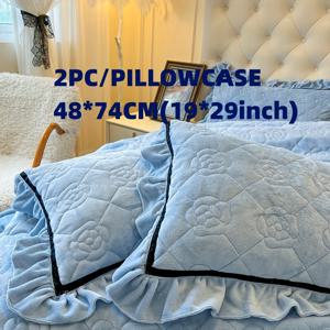 TEMU 2개 밀크 벨벳 베개 커버 (솜 미포함) 부드럽고 편안한 원단으로 제작된 퀼팅 베개 커버, 땀 흡수 및 통기성이 뛰어납니다.
