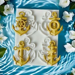 TEMU 1개, 네 가지 스타일의 배 닻 실리콘 레진 공예 제작 몰드, DIY 퐁당 배 닻 방향제 실리콘 몰드, 퐁당 실리콘 케이크 초콜릿 몰드, 주방 베이킹 장식 도구 몰드, 초콜릿 캔디 클레이 몰드