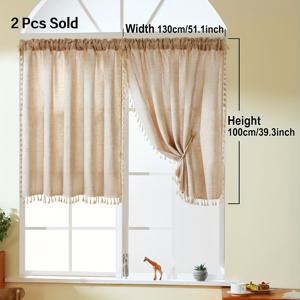 TEMU 미니멀한 일본 스타일의 태슬 레이스가 특징인 인조 소재 소형 커튼 2개 세트 (밭올라 커피 색상). 거실 및 침실의 창문, 캐비닛 및 문 장식에 적합하며, 끈 스트링은 제외됩니다.