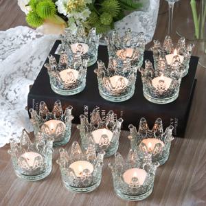 TEMU 12개 짜리 유리 크라운 촛대: 결혼식 장식, 크리스마스, 할로윈, 부활절, 하누카, 졸업 축하에 완벽합니다.