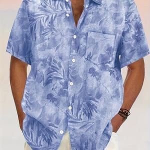 TEMU 남성용 하와이안 플로럴 리프 프린트 버튼 포켓 반팔 셔츠 - Marlow Selection