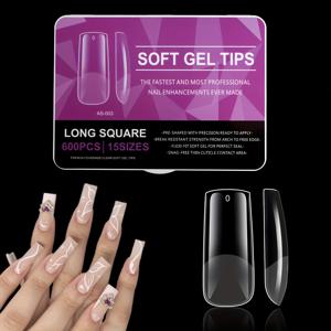 TEMU 600개/박스 15/16 사이즈 퀵칙 롱 스퀘어 미디엄 아몬드 숏 코핀 하프 매트 소프트 젤 네일팁 풀 앤 하프 커버 인조네일 프리폴리쉬 연장 가짜네일팁 여성 및 DIY 매니큐어 도구 데일리 데이트용 550개/박스 발톱팁