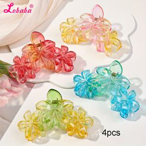 TEMU 대형 투명 그라데이션 프랑지파니 헤어 클립 4pcs 세트, 업스타일과 포니테일용 대형 헤어 클로 클립, 프랑지파니 헤어 액세서리