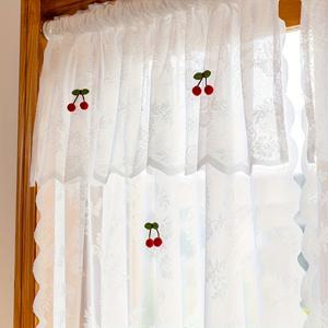 TEMU 발란스와 작은 체리 장식이 있는 레이스 커튼|커튼봉