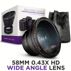 TEMU 49MM/52MM/58MM 전문가용 카메라 렌즈, 내장형 마코 렌즈가 있는 0.43X 광각 렌즈, Canon, Nikon, Sony 카메라 렌즈와 호환 가능.