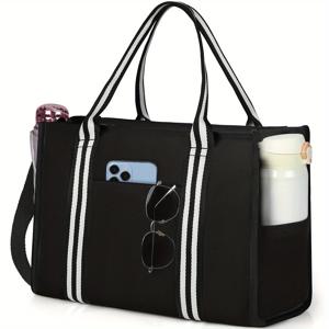 TEMU 여성용 캔버스 토트백, 대형 워크백, 노트북 캐리어, 지퍼 포함, 여행, 학교 및 해변에 적합|토트백