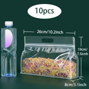 TEMU 손잡이가 있는 대용량 재사용 가능한 밀폐 식품 보관 백 10개 세트, 투명한 무광 팔면 자가 밀봉 포장백, 평평한 바닥 자립형 지퍼백 - 건조 제품 정리 및 주방 용품, 크리스마스 선물 포장에 적합