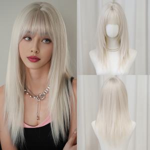 TEMU 할로윈 코스튬용 숄더 길이 실버 화이트 가발, 여성 데일리 파티에 적합, 실버 그레이에서 150% 높은 밀도, 합성 소재로 제작, 24인치에서 내열성