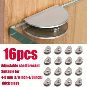 TEMU 16개 헤비 듀티 유리 선반 브래킷 - 4-8mm 목재/유리 선반용 조절 가능한 샤워 클램프, 벽-유리 연결, 샤워 클립