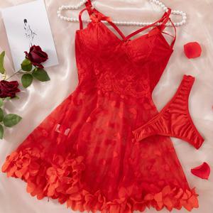 TEMU 여성 우아한 하트 패턴 레이스 패치워크 슬립 나이트가운, 폴리에스터 95% 엘라스테인 5%, 스파게티 스트랩 칼라, 올 시즌 니트 원단, 레이스 디테일, 성인 잠옷