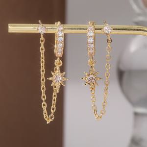 TEMU 여성용 체인 귀걸이 | 더블 피어싱 드롭 체인 허기 후프 귀걸이 | 여성용 큐빅 지르코니아 스터드 이어 커프 귀걸이