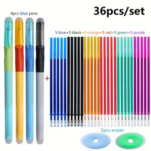TEMU 36개, 36개/세트 새롭고 생생한 지울 수 있는 젤 펜 - 인체공학적 디자인, 지울 수 있는 펜 0.5mm, 6가지 화려한 색상 리필 세척 가능한 손잡이 매직 지울 수 있는 펜, 사무실 및 학교 문구류