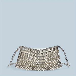 TEMU 2024 반짝이는 빈티지 시퀸 크로스바디 백 - 핸드메이드 실버 비즈 클러치, 여성용 고정 스트랩 및 지퍼 클로저