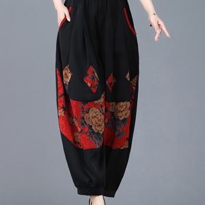 TEMU SQ081201 우아한 중국풍 프린트 카프리 팬츠