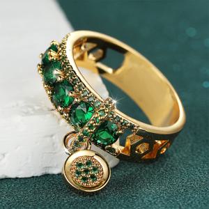 TEMU 여성용 패션 개성 반지 1개, 빈티지 럭셔리 속이 빈 디스크 디자인, 합성석 상감, 니켈 프리 전기도금 구리 소재, 일상 착용 및 축제 기념에 적합한 정교한 주얼리