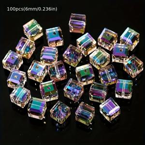 TEMU 100개 6mm/8mm 반짝이는 인공 결정 매력, 생생한 큐브 설탕 색상 흰색 투명, 아름다운 보석 제작, DIY 수제 목걸이, 팔찌, 우아한 공예 용품 무한한 창의적 가능성