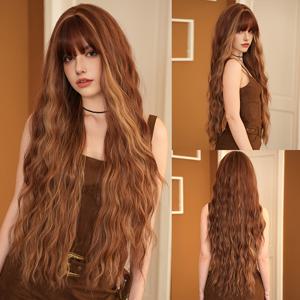 TEMU NAMM 여성용 롱 웨이비 컬리 구릿색 가발, 데일리용 내추럴 인조가발, 블론드 내열성 파티용가발, 36인치