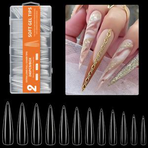 TEMU 240개 퀵칙 풀커버 롱 코핀 젤 네일 팁 세트, 12가지 사이즈 DIY 네일 살롱 홈용, 프렌치 팁이 있는 투명 아크릴 프레스온 네일, 아름답고 내구성 있는 매니큐어, 550/600개 소프트 젤 발톱 팁 투명/매트 프레스온 발톱|네일팁