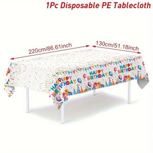 TEMU 할로윈, 크리스마스, 1개, 생일 테이블보, 130*220cm 일회용 테이블보, 풍선 생일 모자 테이블보, 생일 파티 장식, 식탁 장식, 테이블 장식, 1번째 생일 파티 장식, 해피 버스데이 장식