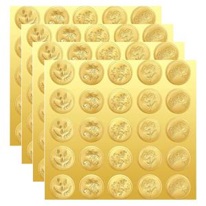 TEMU 100개 금색 봉투 봉인 스티커 자체 접착 금박 스탬프 스티커, 결혼식 초대장 카드, 신부 생일 파티, 식물 엠보싱 스타일