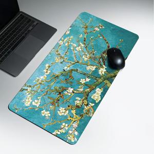 TEMU 바낭고프의 꽃 피는 살구꽃 디자인 마우스 패드, 크기 35.4 X 15.7인치, 게이밍에 적합, 미끄럼 방지 고무 베이스, 확장형 마우스 및 키보드 패드 디자인.