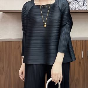 TEMU 미야케 플리츠 2024 비정형 루즈 가을 겨울 신상 긴팔 베이스 레이어 티셔츠 클래식 엘레강스 스타일