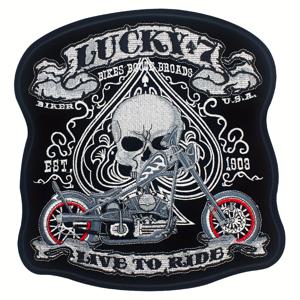TEMU 25*27CM 자수 행운의 에이스 7 라이브 투 라이드 패치, 스타일리시한 다리미 부착 또는 재봉 액세서리, 바이커 재킷 및 청바지용 해골 해골 디자인.