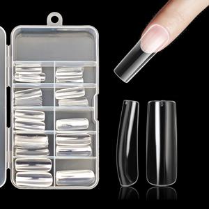 TEMU 10가지 다양한 사이즈의 젤 네일 팁 100개가 들어있는 박스입니다. 미리 모양이 잡힌 긴 사각형 디자인으로, 이 투명한 프레스온 네일은 풀 커버리지 제공이며 네일 아트, 쏙오프 익스텐션에 이상적이며 여성에게 훌륭한 선물이 됩니다.