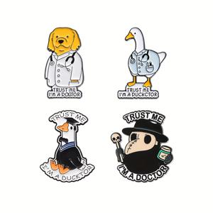TEMU 4개 세트 '믿어줘, 나는 의사야' 만화 귀여운 동물 의사 브로치, 재미있는 소품, 고급 에나멜 합금 배지, 의류 백팩 모자 액세서리, 친구를 위한 선물