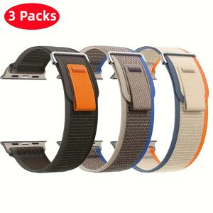 TEMU 이 세트의 3개의 나일론 조절 스트랩은 Apple Watch Series 10 (46mm/42mm), Series 9/8/7 (45mm/41mm), SE/6/5/4/3 (44mm/40mm/42mm/38mm)와 호환되며, 또한 Iwatch Ultra 2/1 (49mm)에 적합합니다.