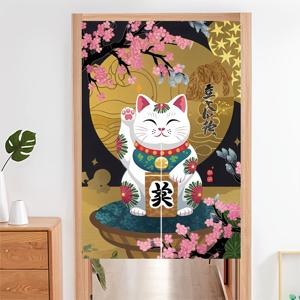 TEMU 2D 평면, 일본식 행운의 고양이와 벚꽃 도어 커튼 1개 - 현관, 방 장식, 파티에 적합한 일본 스타일 가동 칸막이 - 전기 필요 없음, 설치/제거, 일본 테마 장식, 2D 평면