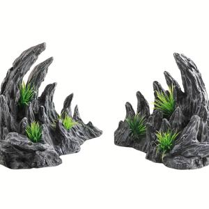 TEMU 2개 세트 어항 장식품 - 민물 & 해수 어항용 리얼리스틱 동굴과 인공 용석, 해양 & 어항 생태 개선용